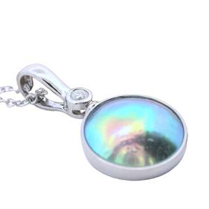 October Birth Pearl - 18ct White Gold Paua Pearl Azure Sun Necklace