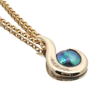 The Pink Collection: 9ct Yellow Gold Paua Pearl Diamond Hook Necklace