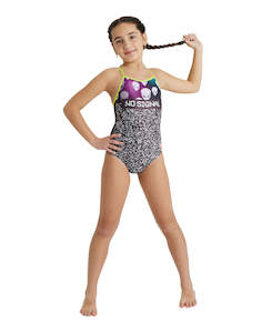 Arena Girls' Crazy Light Drop Back Swimsuit - Black-Soft Green