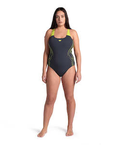 Plus Size Swimwear: Arena Performance Women's Reflective Plus Swimsuit - Asphalt-Soft Green