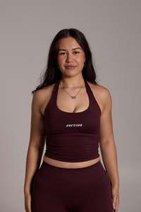 Sports Bra: Aura Seamless Halter Tank - Cocoa