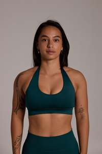 Sports Bra: Aura Seamless Halter Bra - Sage