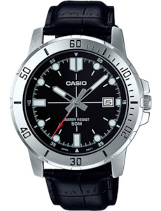 Casio Classic: Casio MTPVD01L-1E Date Analog, Black Leather Strap
