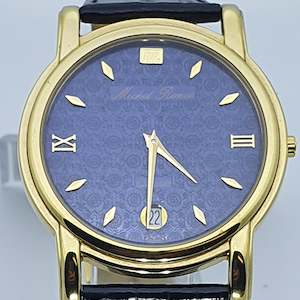 Designer Watch Collection: Michel Renee GS505 Gents Gold Blue Date