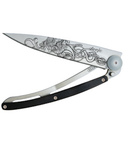 Deejo Art Knives: Deejo Tattoo, 37g Grenadilla Wood Viking Dragon