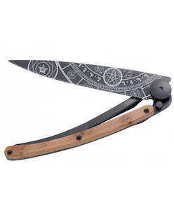 Deejo Art Knives: Deejo Black Tattoo 37g Juniper Wood Esoteric