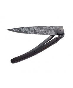 Deejo Art Knives: Deejo Black Tattoo 37g Granadilla Japanese Dragon