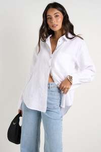 Shirts: Optimum White Linen Oversized Shirt