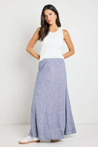 Skirts: Lagos chambray blue  bias cut maxi skirt