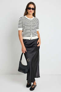 Skirts: Rosette Black Satin Bias Midi Skirt