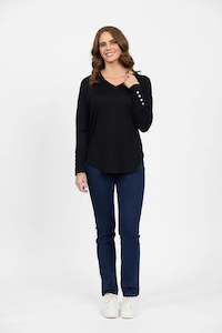 Merino V Neck Top Black