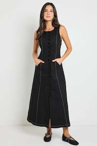 Reunion Label: Guide Black Contrast Stitch Maxi Vest Dress