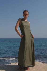 Dresses: Easygoing Khaki Linen Midi