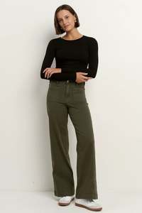 Zoey Dark Khaki High Rise Wide Leg Jean