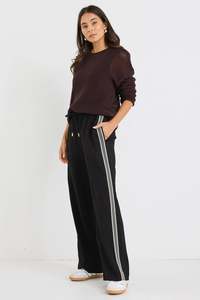 Pants: Vibe Black Jacquard Stripe Wide Leg Pants