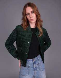 Crop Velvet Bomber Green
