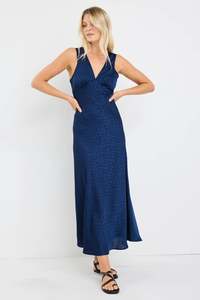 Aston Ink Jacquard Satin Maxi Dress
