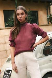 By Rosa: Verse Burgundy Sheer Top