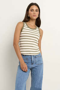 Reunion Label: Cobble Khaki Rib Cutaway Tank
