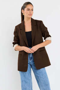 Atlantic chocolate linen classic blazer