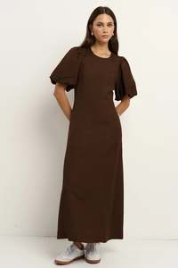 Indulgent Chocolate Puff Sleeve Midi Dress