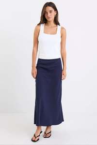 Bliss Navy Linen Midi Skirt