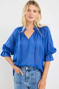 Among The Brave: Expedition Blue Shirred Top