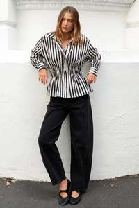 All Tops: Composite Black Bone Stripe Shirt