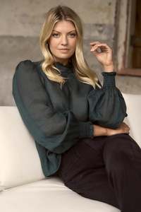 Blouses: Poet Forest Long Sleeve High Neck Top