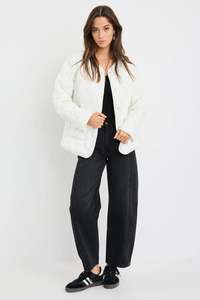 Blazers And Jackets: Frankly Ecru Boxy Puffer Jacket