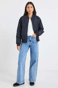 Blazers And Jackets: Division Black Puffer Bomber Jacket