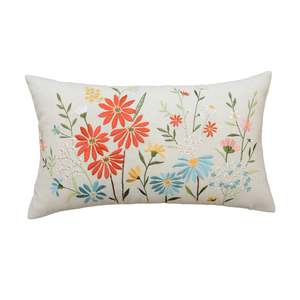 Wild flowers embroidered pillow