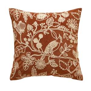 Flower and bird embroidered pillow