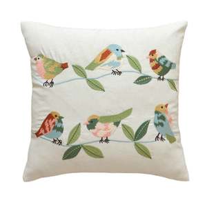 Birds embroidered pillow