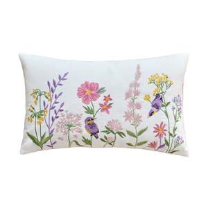Throw Pillow with Flower and Bird Embroidery