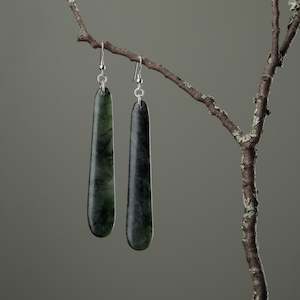 Large Matte Drop Pounamu Earrings 75mm