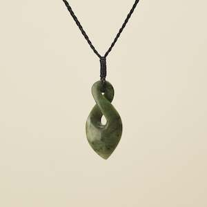 Pikorua Raukaraka Medium Pounamu Pendant, Black Binding