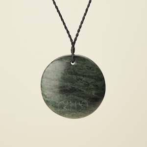 Porowhita: Porowhita Marama/Moon XL Pounamu Pendant, Black Binding
