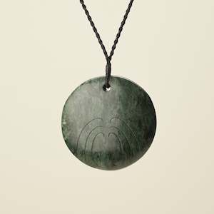 Porowhita: Porowhita Rā/Sun XL Pounamu Pendant, Black Binding