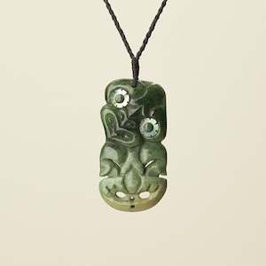 Hei Tiki: Hei Tiki Raukaraka Pounamu Large Pendant, Black Binding