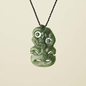 Hei Tiki Kahurangi Pounamu Large Pendant, Black Binding