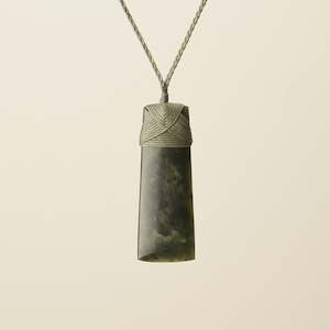 Toki Hapopo Pounamu Large Pendant, Khaki Binding