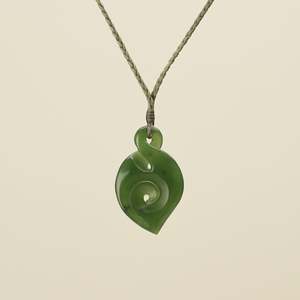 Koru Pendants: Pikorua Koru Kawakawa Pounamu Medium, Khaki Binding