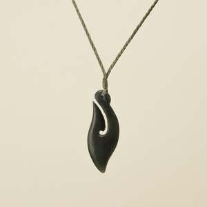 Hei Matau: Hei Matau Kawakawa Small Pounamu Pendant, Khaki Binding