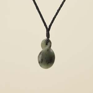 Pikorua Inanga Round Small Pounamu Pendant, Black Binding