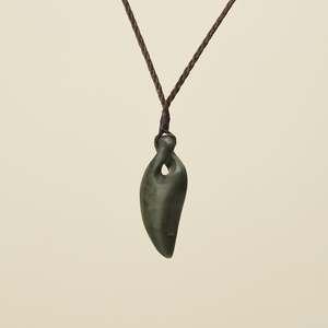 Pikorua Kawakawa Angled Small Pounamu Pendant, Brown Binding