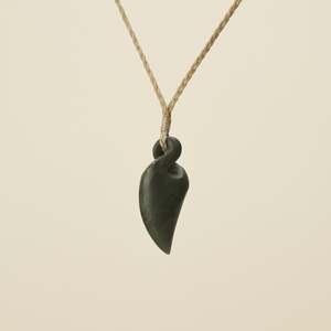Pikorua Kawakawa Angled Small Pounamu Pendant, Tan Binding