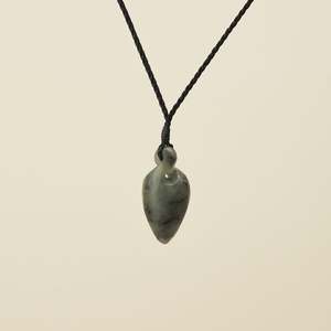 Pikorua Inanga Small Pounamu Pendant, Black Binding