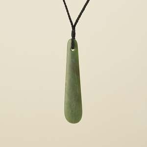 Greenstone Roimata Teardrop: Roimata Matte Medium Kahurangi Pendant, Black Binding