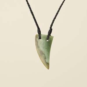 Niho Tooth Raukaraka Inanga Pounamu Small Pendant, Black Binding